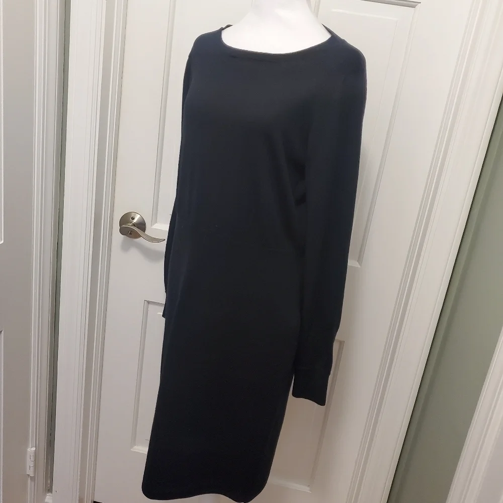 J. Crew Black Merino Wool Blend Sweater Dress Size Large, Business Classic